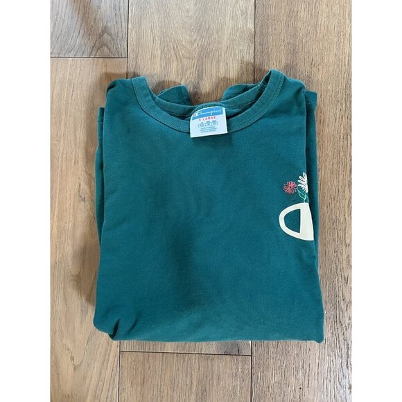 Champion vintage Floral C dark green tshirt sz XL athleisure retro summer - Picture 5 of 7
